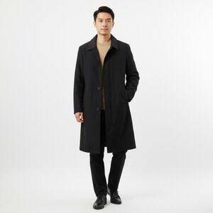 Westbury Mens Black Overcoat Longline Car Coat Wool‎ Blend Collar Hidden Placket